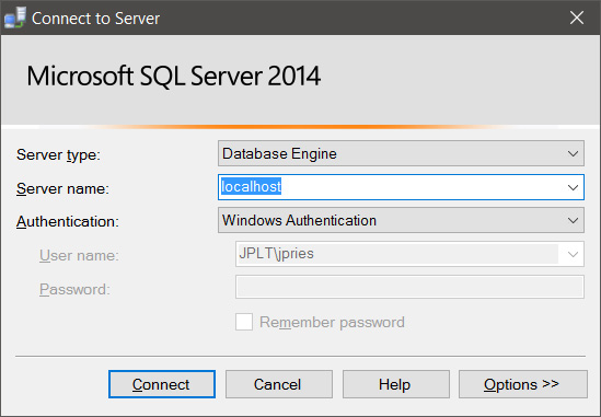 SSMS Database Engine login