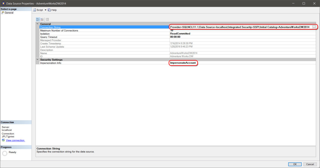The Adventure Works Multidimensional Data Source properties