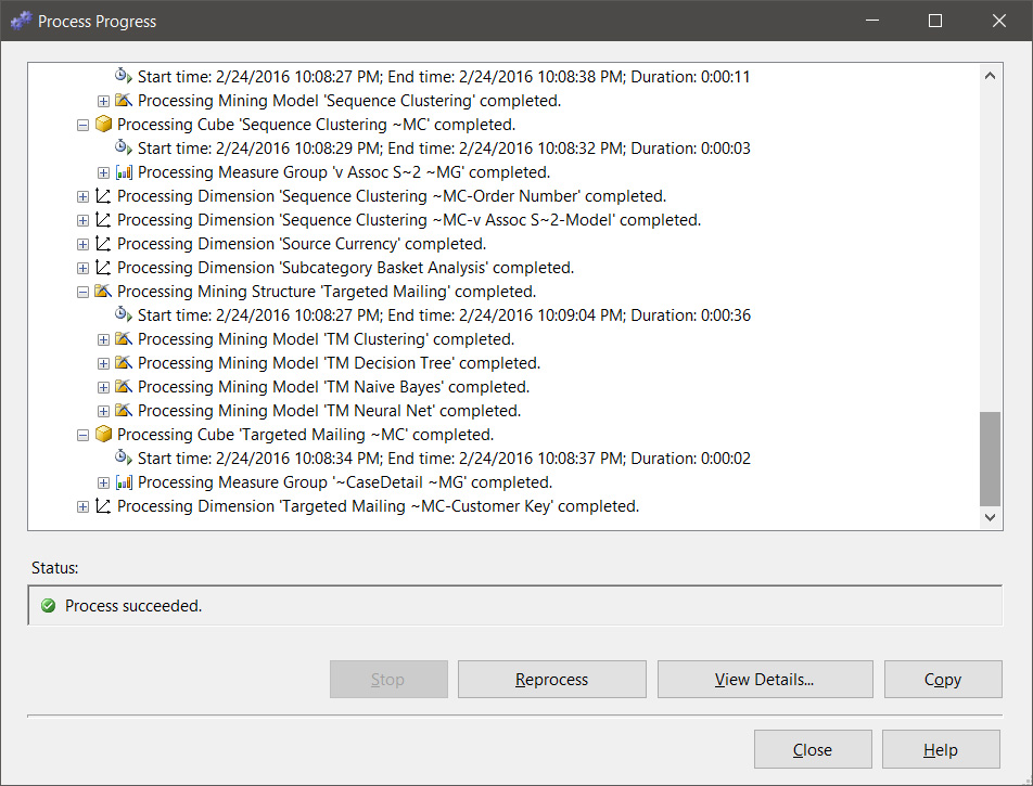 Processing the cube completes successfully