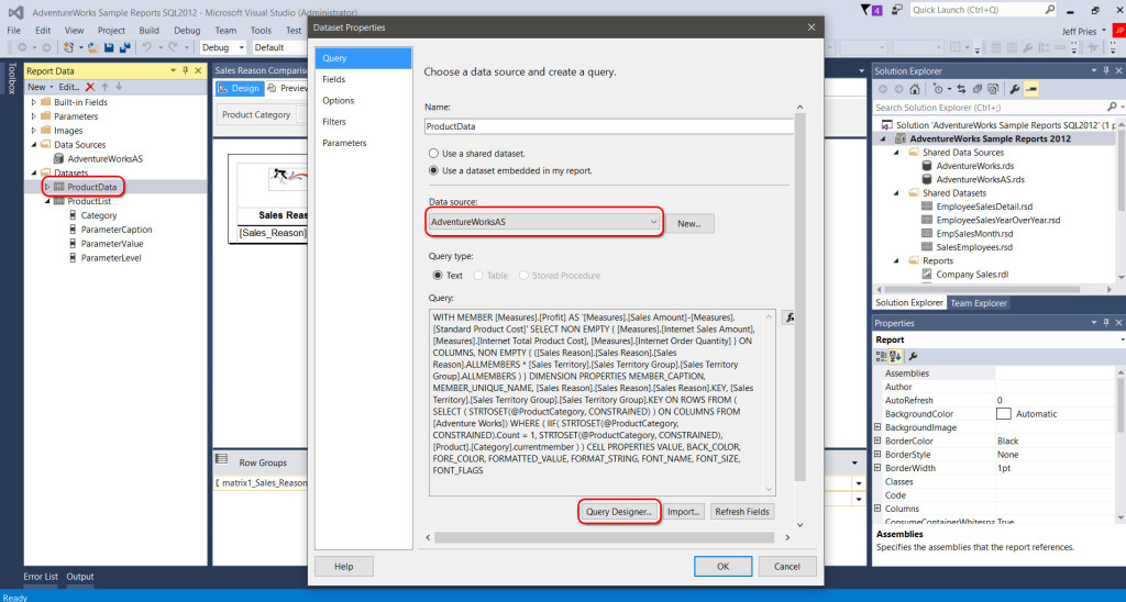 Launch the Query Designer via the Dataset Properties