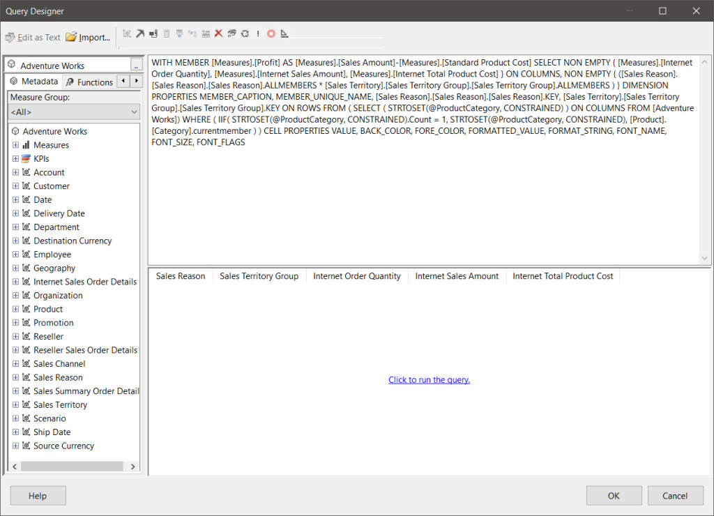SSRS Query Designer text mode