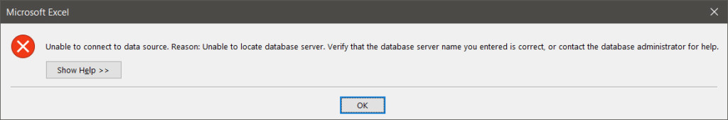 Unable to connect to data source.  Reason: Unable to locate database server.