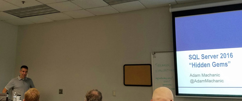 Adam Machanic presenting SQL Server 2016 Hidden Gems at SQL Saturday 560