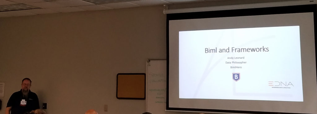 Andy Leonard presenting Biml and SSIS Frameworks at SQL Saturday 560