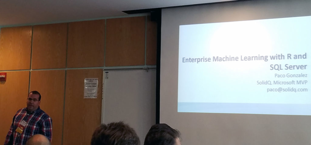 Paco Gonzalez presenting Enterprise R at SQL Saturday 560